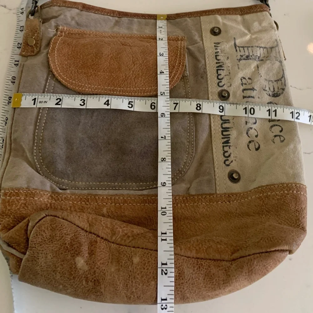 Peace and Patience Canvas Upcycled Leather Bag - Picture 4 of 7